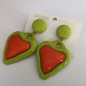 80 s style earrings lime green and orange